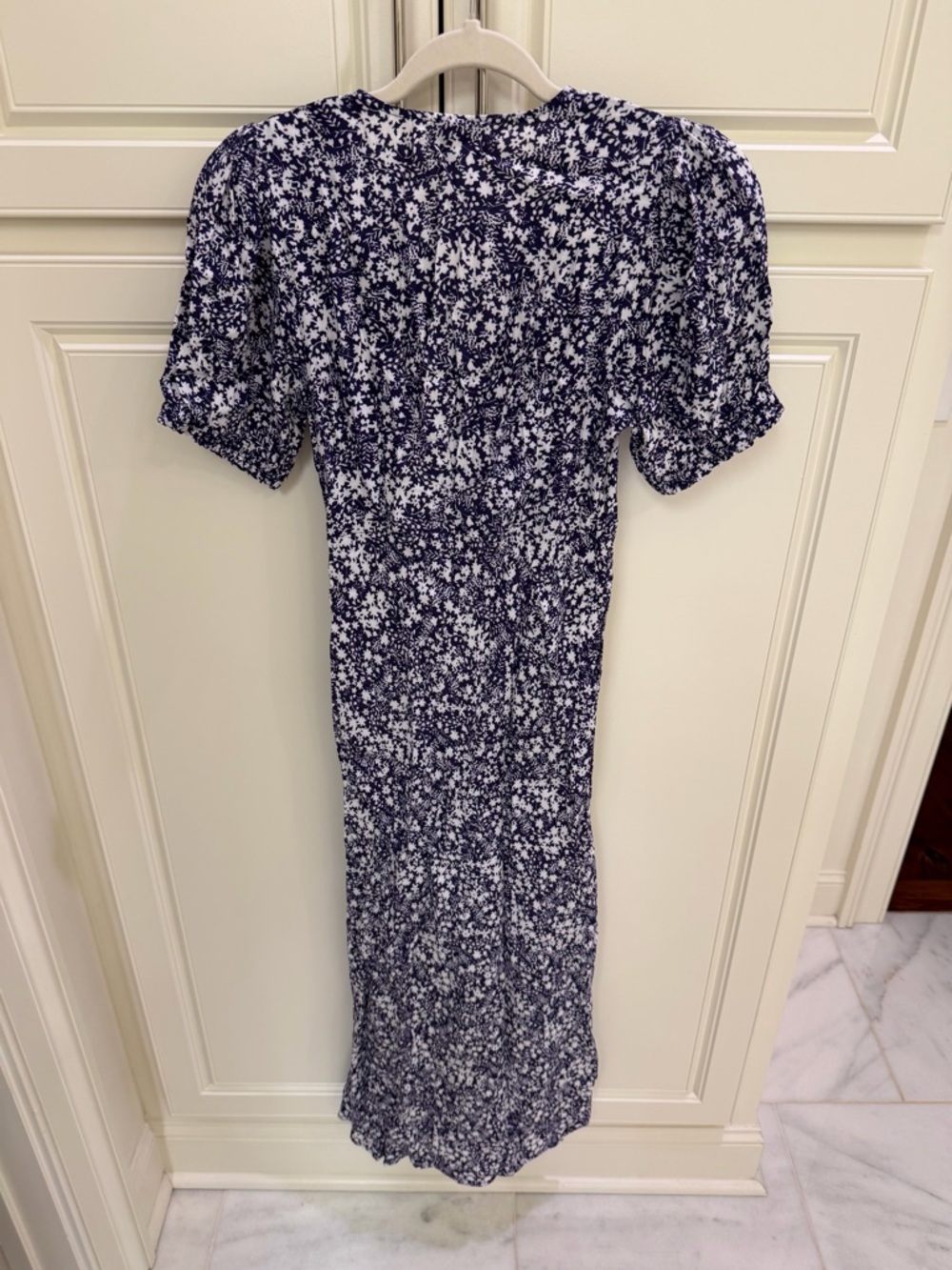 Women's Crepe Puff Short Sleeve Dress - A New Day Navy Blue Floral size XS - Picture 7 of 7